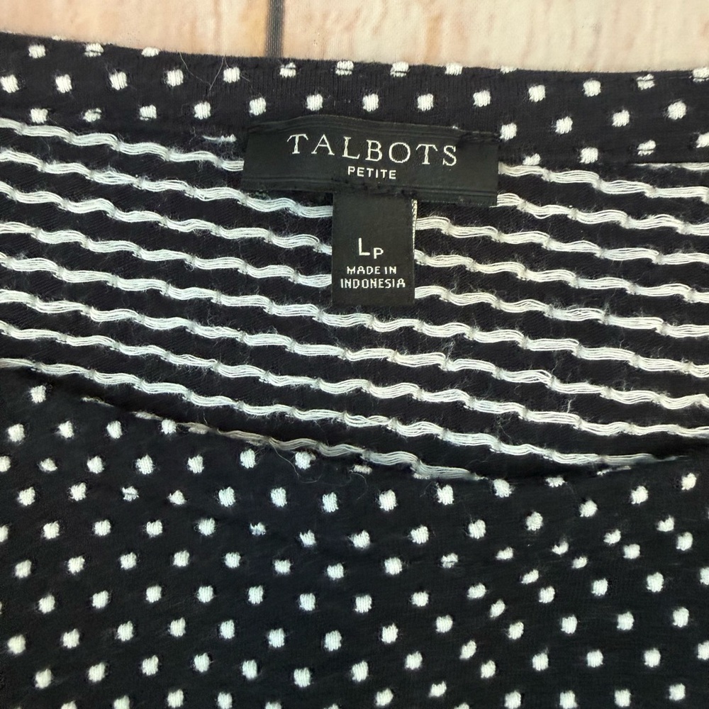 Talbots Woman Size Large PetiteBlack White Polka Dot Sweater 3/4 Bell Sleeve Top - Picture 2 of 7